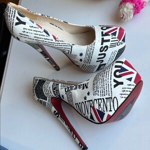 Stylish Newspaper Print High Heels